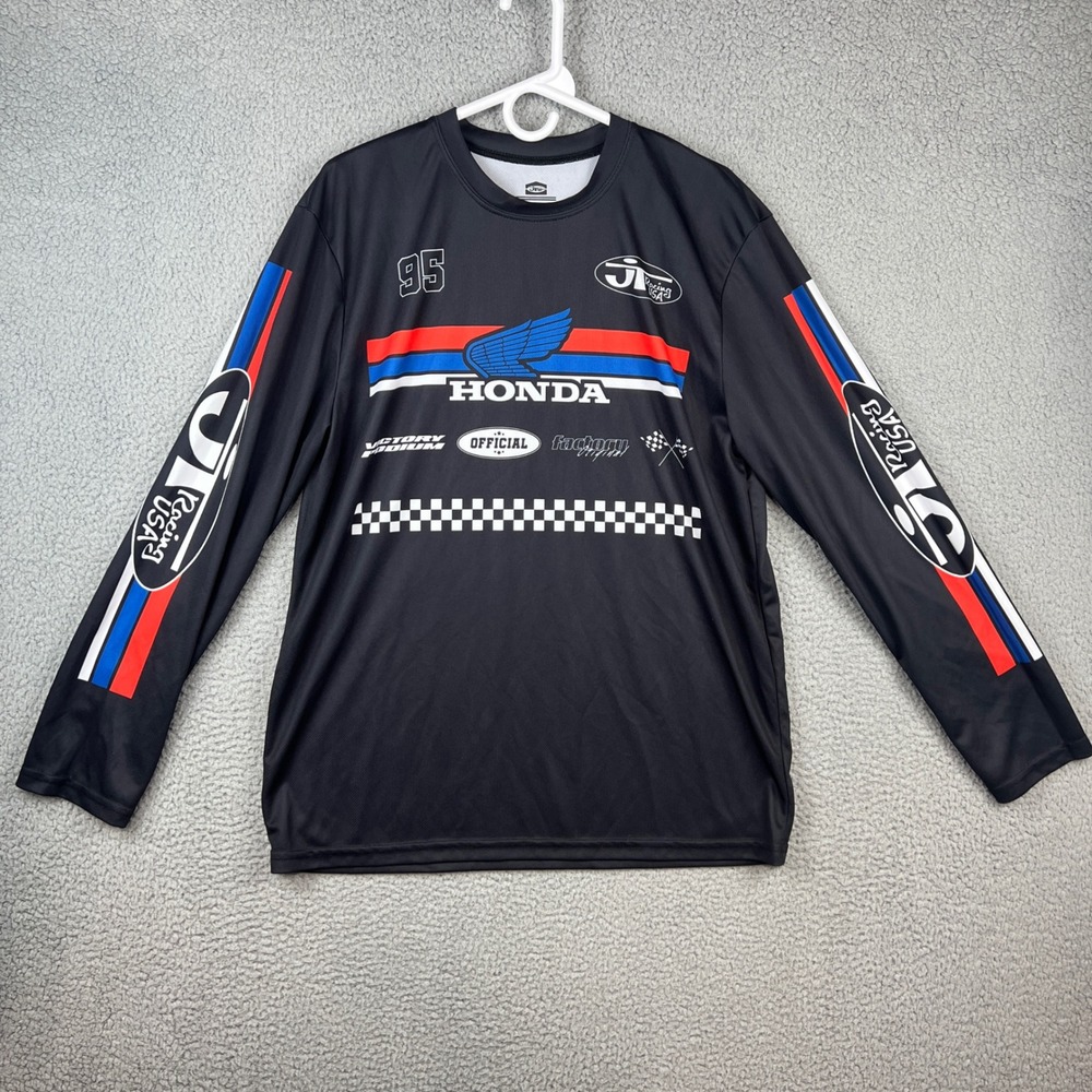 JT Racing USA Honda Jersey Shirt Mens Large Black Long Sleeve Racing Shirt